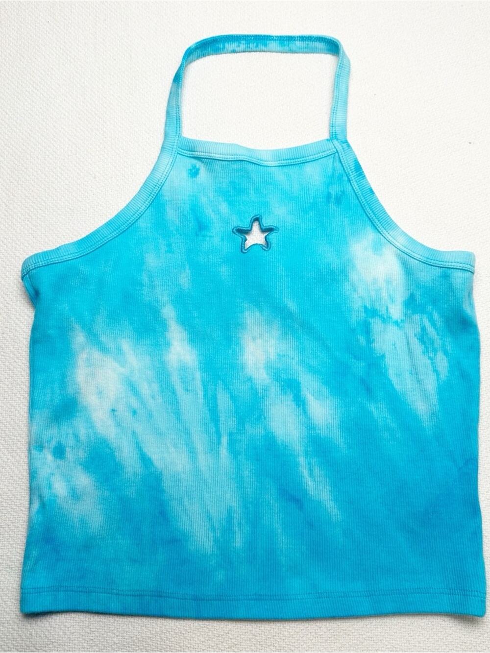 Zara Blue Tie-Dye Halter Tank with Star Cutout